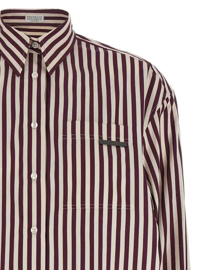 Brunello Cucinelli Bead-embellished Striped Cotton-sateen Shirt In Multi