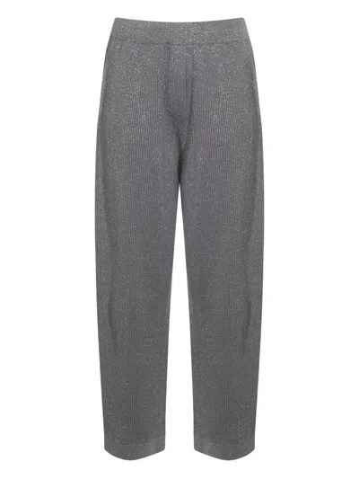 Brunello Cucinelli Ribbed Texture Elastic Waistband Shimmering Finish Trousers In Gray