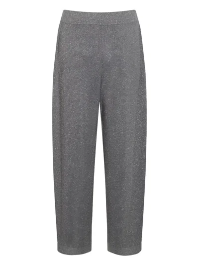 Brunello Cucinelli Ribbed Texture Elastic Waistband Shimmering Finish Trousers In Gray