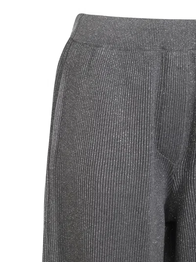 Brunello Cucinelli Ribbed Texture Elastic Waistband Shimmering Finish Trousers In Gray