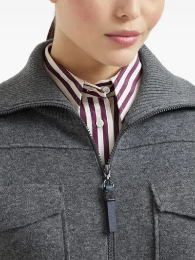 Brunello Cucinelli Women Cashermere Zipped Cardigan In Brown