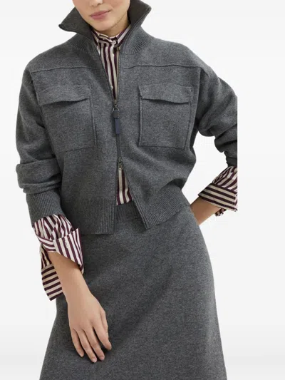 Brunello Cucinelli Women Cashermere Zipped Cardigan In Brown