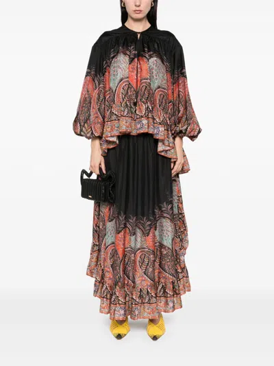 Zimmermann Rhiannon Printed Silk Blouse In Black