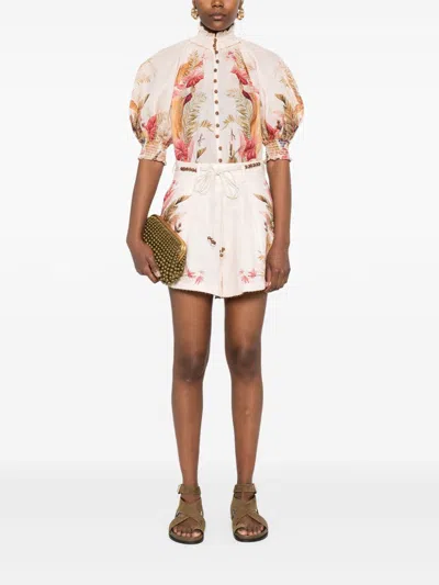 Zimmermann Ascension Billow Blouse Cream Palm Floral In Pink