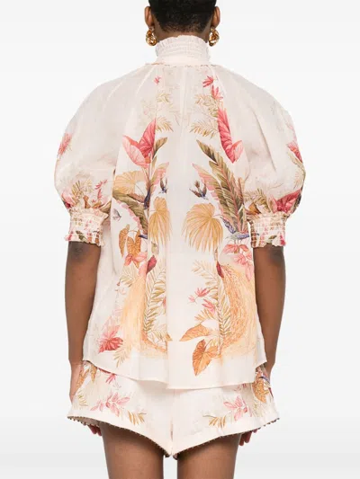 Zimmermann Ascension Billow Blouse Cream Palm Floral In Pink