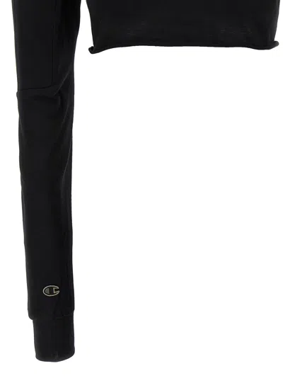 Rick Owens Black Champion Edition Girdered Cropped Harness T-shirt In Black