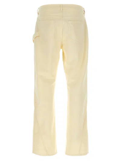 Jw Anderson Workwear Cotton Pants With Yellow Twisted Leg In Nude