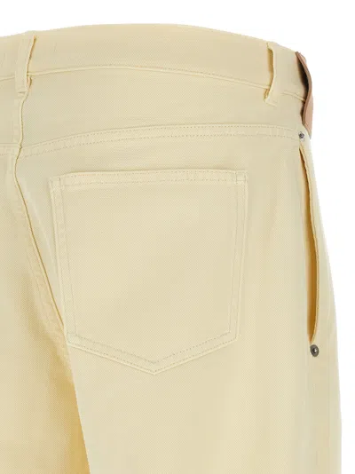 Jw Anderson Workwear Cotton Pants With Yellow Twisted Leg In Nude