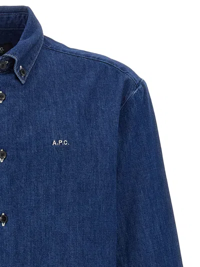 Apc A.p.c. Button-down Denim Shirt With Logo Detail In Blue