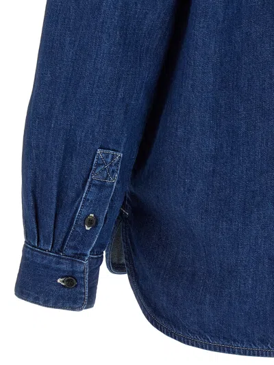 Apc A.p.c. Button-down Denim Shirt With Logo Detail In Blue