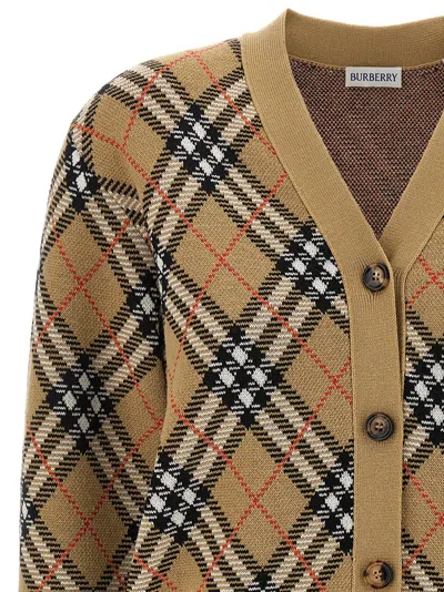Burberry Check V-neck Cardigan In Wool And Mohair Blend In Brown