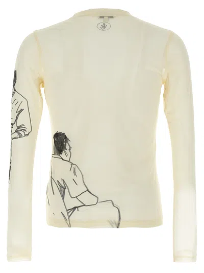 Jw Anderson Sheer Crew Neck Illustrated Long Sleeve T-shirt In White