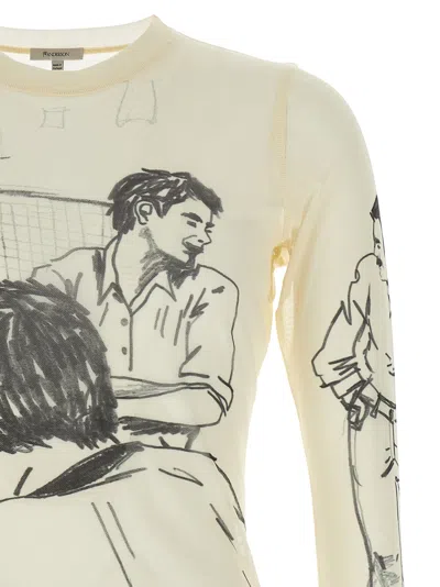 Jw Anderson Sheer Crew Neck Illustrated Long Sleeve T-shirt In White