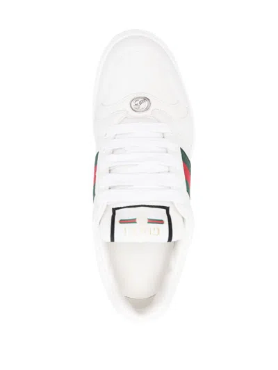 Gucci Leather Sneakers With Lateral Web Band