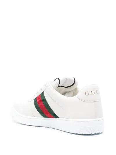 Gucci Leather Sneakers With Lateral Web Band