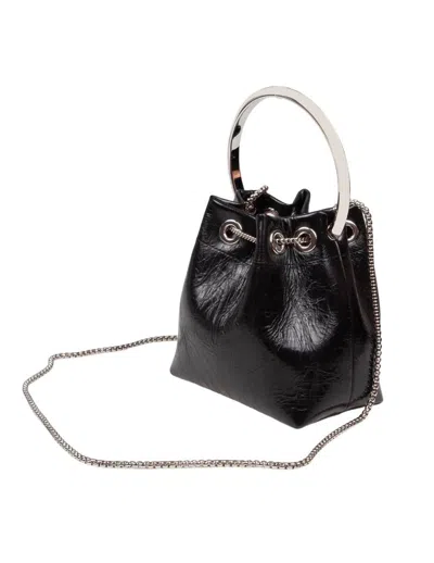 Jimmy Choo Eyelet Chain Bucket Bag With Metallic Handle In Black
