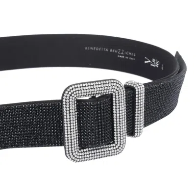 Benedetta Bruzziches Adjustable Crystal Embellished Square Buckle Belt In Black