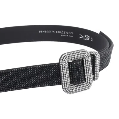 Benedetta Bruzziches Adjustable Crystal Embellished Square Buckle Belt In Black
