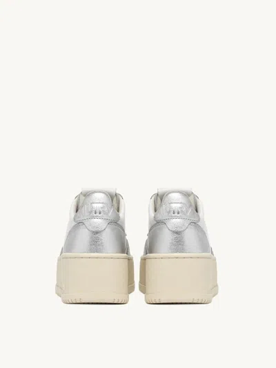 Autry Sneakers Platform Low In Pelle Bianca E Argento