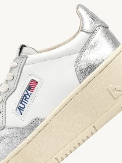 Autry Sneakers Platform Low In Pelle Bianca E Argento