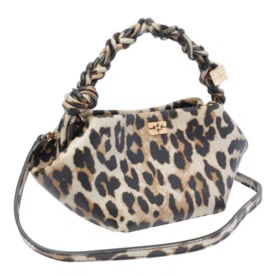 Ganni Mini Bou Animalier Handbag In Brown