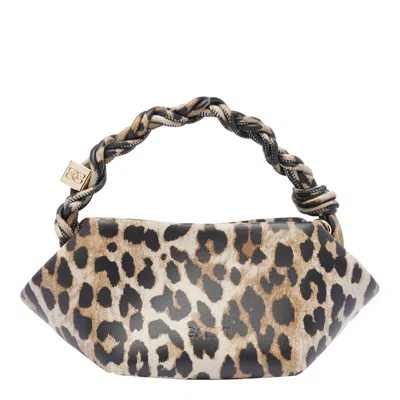 Ganni Mini Bou Animalier Handbag In Brown
