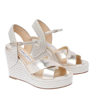 Jimmy Choo Leather Strappy Wedge Sandals In Silver