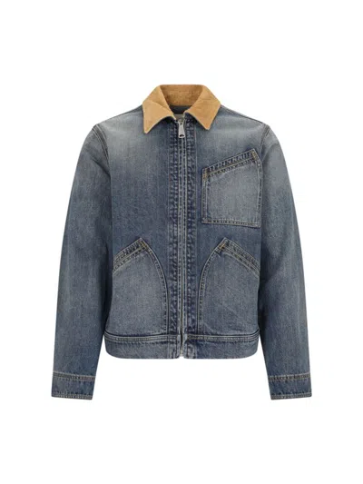 Alexander Mcqueen Denim Jacket With Suede Collar In Blue