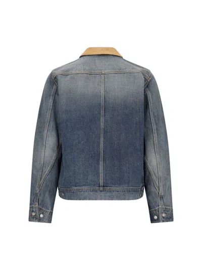 Alexander Mcqueen Denim Jacket With Suede Collar In Blue