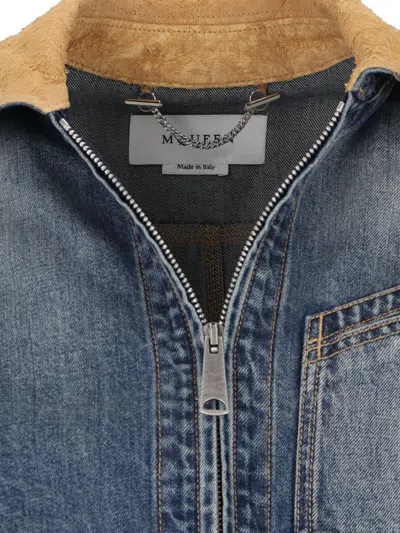 Alexander Mcqueen Denim Jacket With Suede Collar In Blue