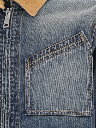 Alexander Mcqueen Denim Jacket With Suede Collar In Blue