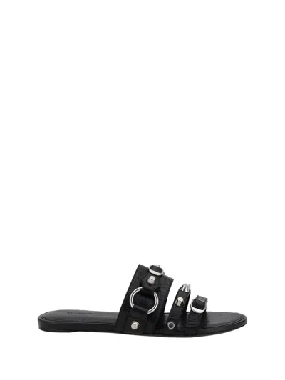 Balenciaga City Nappa Leather Flat Slides In Black