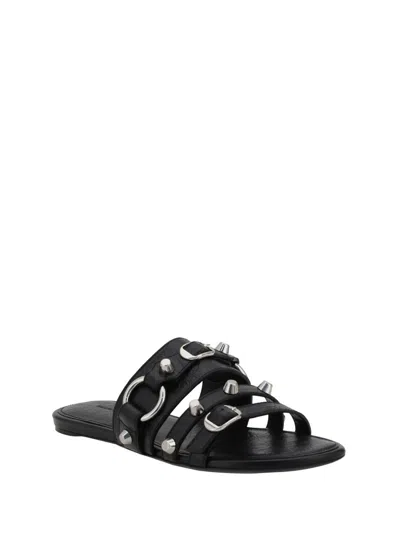 Balenciaga City Nappa Leather Flat Slides In Black