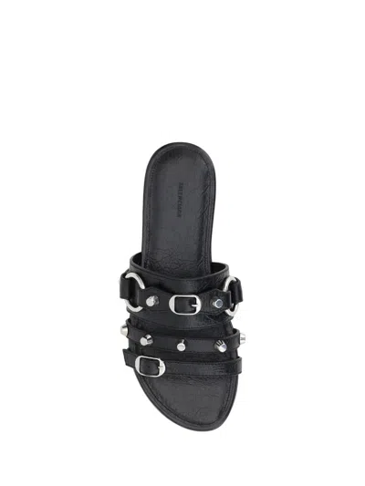Balenciaga City Nappa Leather Flat Slides In Black