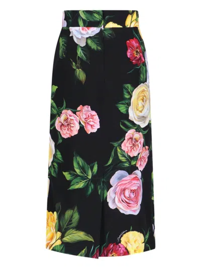 Dolce & Gabbana Black Midi Skirt With All-over Floral Print