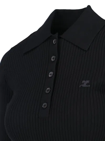 Courrèges Courreges Black Viscose Blend Polo Shirt Women In Black