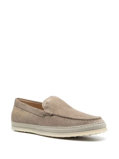 Tod's Suede Round Toe Slippers With Rubber Sole In Brown