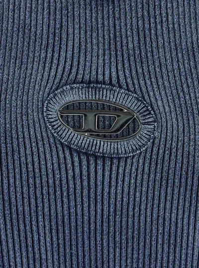 Diesel 'darin' Blue Crewneck T-shirt With Oval D Logo Cut-out On The Front In Blue