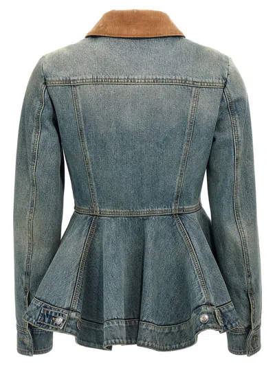 Alexander Mcqueen Alexander Mc Queen Light Blue Washed Denim Jacket With Ruffles In Blue