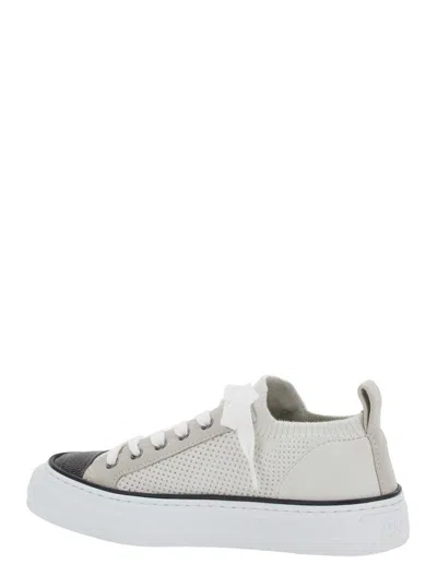 Brunello Cucinelli White Low Top Sneaker With Tab On The Heel In Cotton Knit Woman