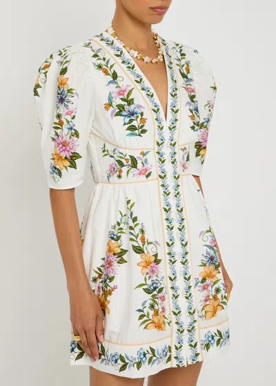 Farm Rio Off-white Sweet Bloom Dreamscape Organic Cotton Mini Dress