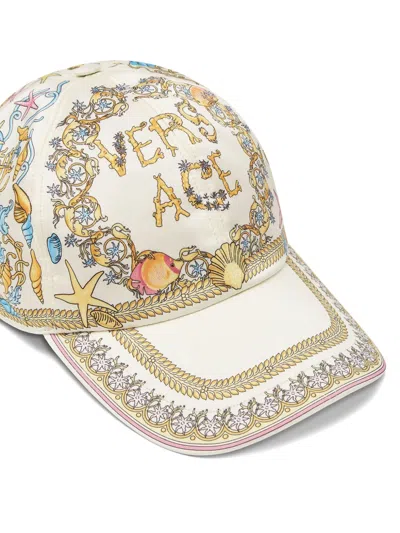 Versace Underwater Barocco Baseball Cap In White
