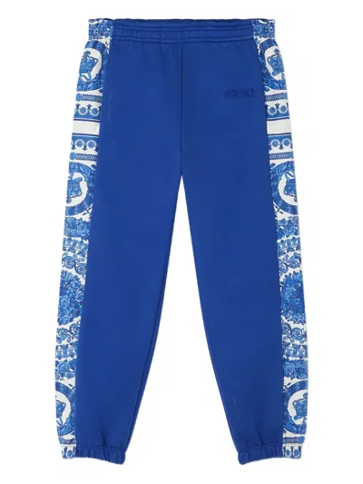 Versace Barocco-panelled Track Pants In Blue