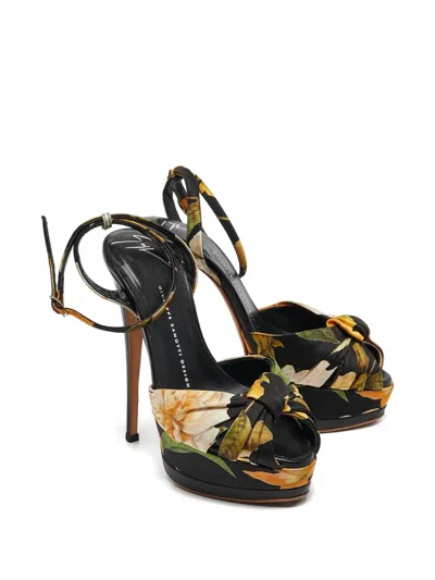 Pre-owned Giuseppe Zanotti Vintage Floral-print Platform Heeled Sandals