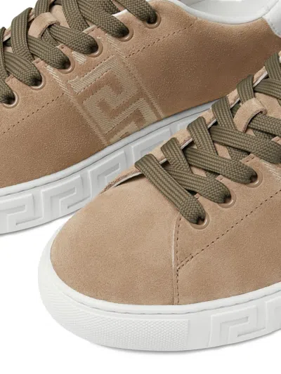 Versace Greca Suede Sneakers In Neutral