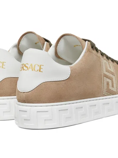 Versace Greca Suede Sneakers In Neutral
