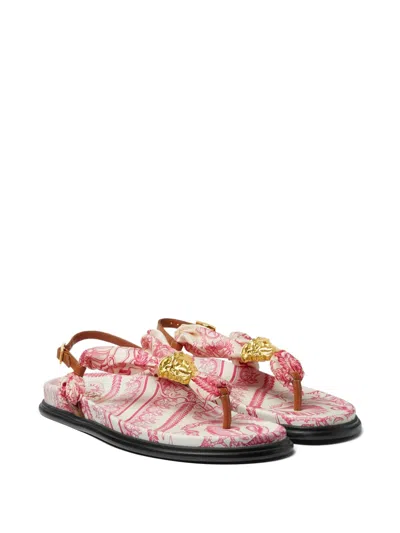 Versace Underwater Barocco La Medusa Flat Sandals In Pink