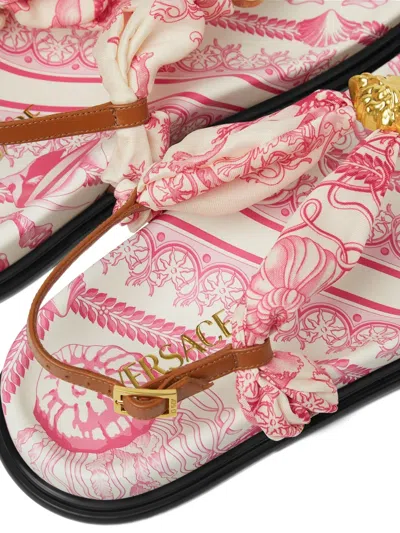 Versace Underwater Barocco La Medusa Flat Sandals In Pink