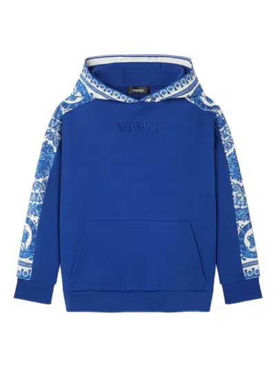 Versace Barocco-print Hoodie In Blue