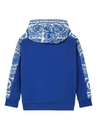 Versace Barocco-print Hoodie In Blue